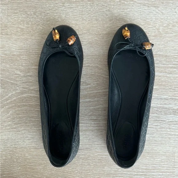 Gucci Sylvie Bamboo Bow Ballet Flats – Black, Size 7.5 (EU 37.5) - Picture 4 of 11